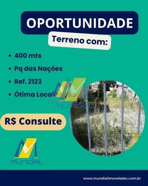 Foto 1 de Terreno / Lote à venda, 400m2 em Parque das Nações, Santo Andre - SP