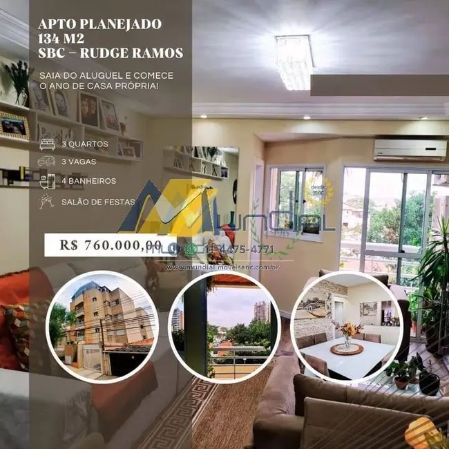 Foto 1 de Apartamento com 3 quartos à venda, 134m2 em Rudge Ramos, Sao Bernardo Do Campo - SP