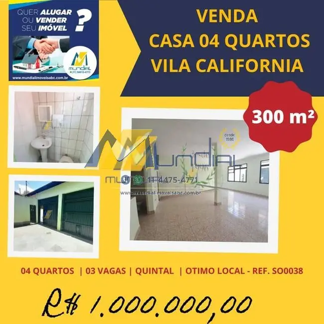 Casa com 4 quartos à venda, 300m2 em Vila Califórnia, São Paulo - SP - imagem 1 Foto 1 de Casa com 4 quartos à venda, 300m2 em Vila Califórnia, São Paulo - SP