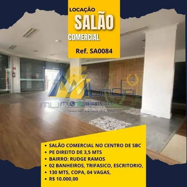Sala Comercial para alugar, 130m2 em Rudge Ramos, Sao Bernardo Do Campo - SP - imagem 1 Foto 1 de Sala Comercial para alugar, 130m2 em Rudge Ramos, Sao Bernardo Do Campo - SP