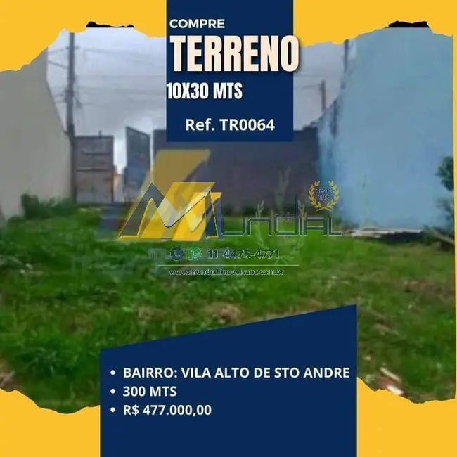 Foto 1 de Terreno / Lote à venda, 300m2 em Vila Alto de Santo André, Santo Andre - SP