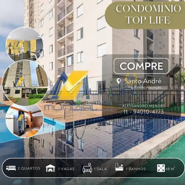 Foto 1 de Apartamento com 2 quartos à venda, 48m2 em Parque Erasmo Assunção, Santo Andre - SP