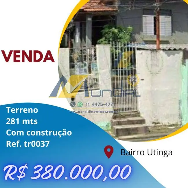 Foto 1 de Terreno / Lote à venda, 280m2 em Utinga, Santo Andre - SP