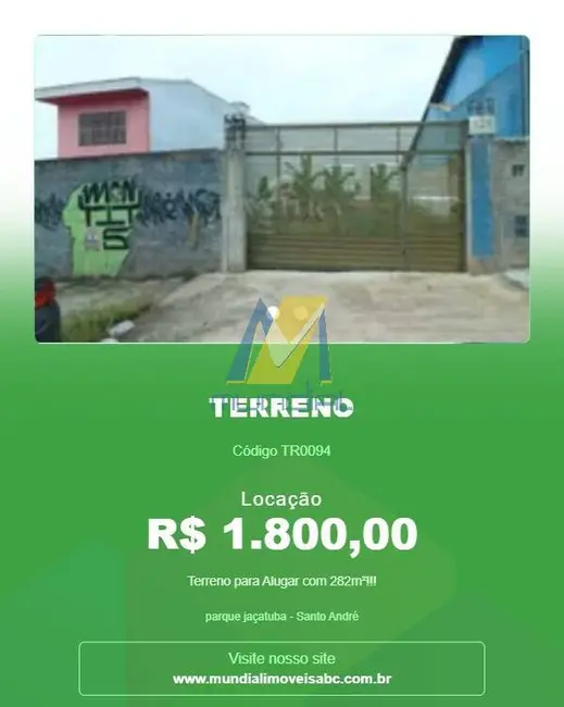 Foto 1 de Terreno / Lote para alugar, 282m2 em Parque Jaçatuba, Santo Andre - SP