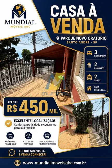 Foto 1 de Casa com 3 quartos à venda, 130m2 em Parque Oratório, Santo Andre - SP