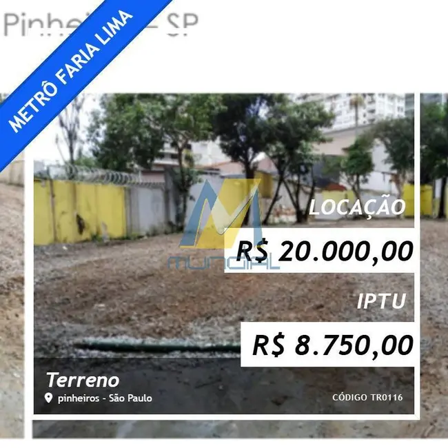 Foto 1 de Terreno / Lote para alugar, 702m2 em Pinheiros, São Paulo - SP