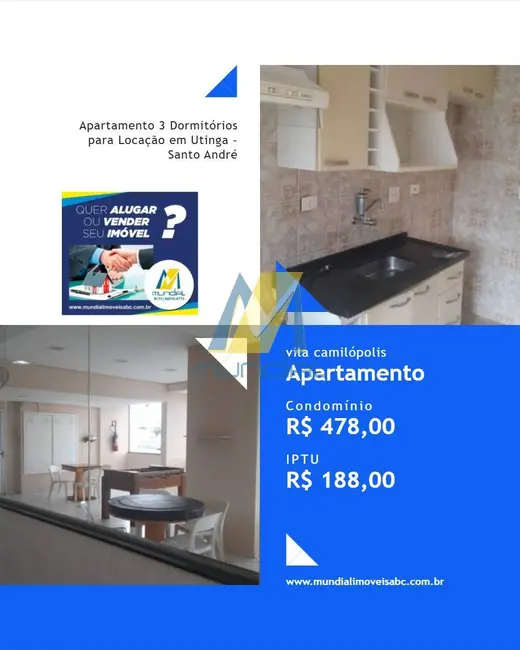Apartamento com 3 quartos para alugar, 70m2 em Vila Camilópolis, Santo Andre - SP - imagem 1 Foto 1 de Apartamento com 3 quartos para alugar, 70m2 em Vila Camilópolis, Santo Andre - SP