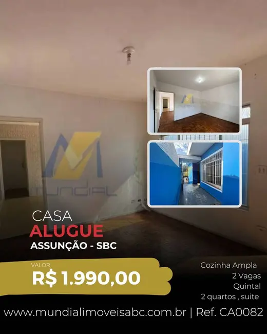 Casa com 2 quartos para alugar, 121m2 em Assunção, Sao Bernardo Do Campo - SP - imagem 1 Foto 1 de Casa com 2 quartos para alugar, 121m2 em Assunção, Sao Bernardo Do Campo - SP