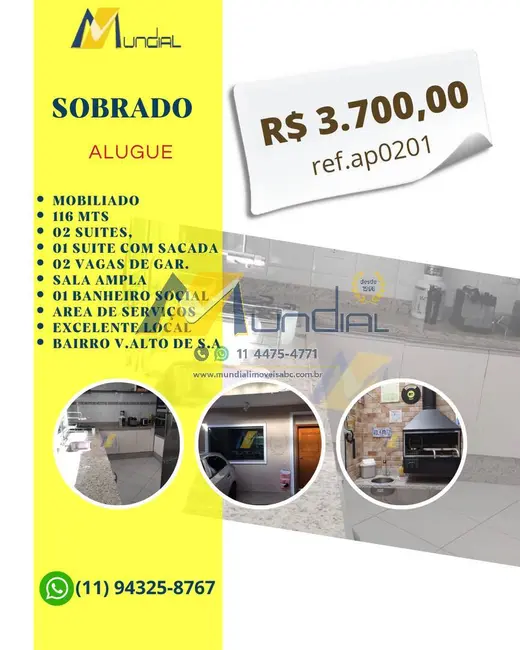 Sobrado para alugar, 116m2 em Vila Alto de Santo André, Santo Andre - SP - imagem 1 Foto 1 de Sobrado para alugar, 116m2 em Vila Alto de Santo André, Santo Andre - SP