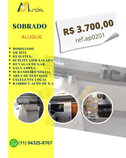 Foto 1 de Sobrado para alugar, 116m2 em Vila Alto de Santo André, Santo Andre - SP