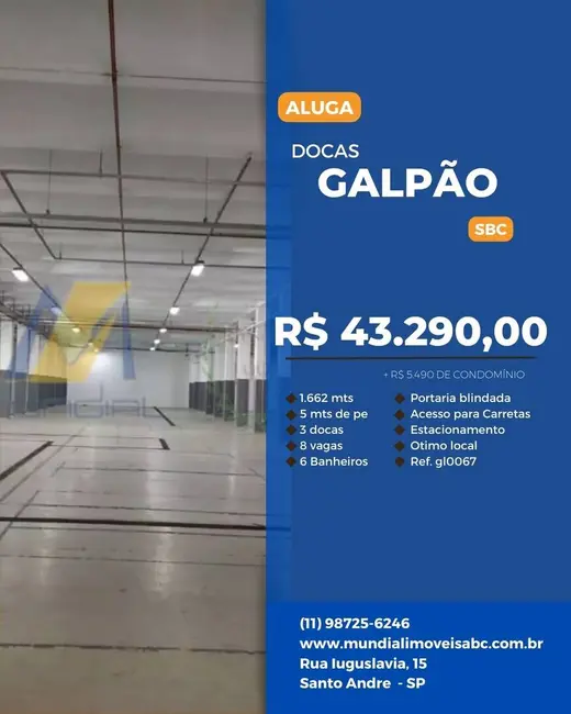 Foto 1 de Armazém / Galpão para alugar, 1662m2 em Rudge Ramos, Sao Bernardo Do Campo - SP