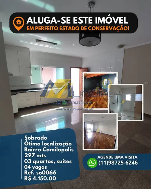 Sobrado com 3 quartos para alugar, 197m2 em Vila Camilópolis, Santo Andre - SP - imagem 1 Foto 1 de Sobrado com 3 quartos para alugar, 197m2 em Vila Camilópolis, Santo Andre - SP