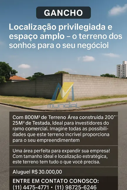 Foto 1 de Terreno / Lote para alugar, 200m2 em Jardim do Mar, Sao Bernardo Do Campo - SP