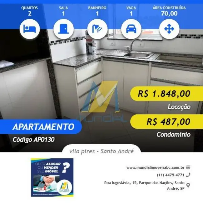 Foto 1 de Apartamento com 2 quartos para alugar em Vila Pires, Santo Andre - SP