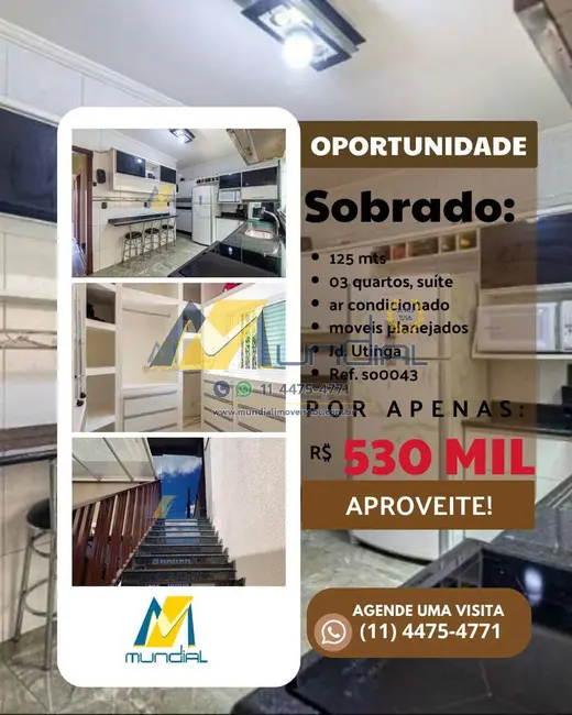 Foto 1 de Sobrado com 3 quartos à venda, 125m2 em Utinga, Santo Andre - SP