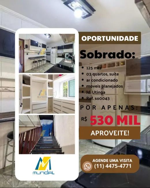 Sobrado com 3 quartos à venda, 125m2 em Utinga, Santo Andre - SP - imagem 1 Foto 1 de Sobrado com 3 quartos à venda, 125m2 em Utinga, Santo Andre - SP