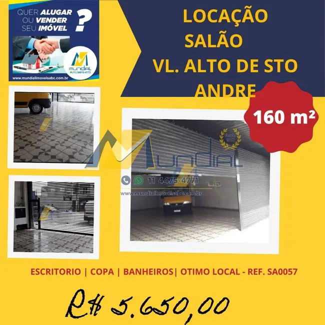 Foto 1 de Sala Comercial para alugar, 160m2 em Vila Alto de Santo André, Santo Andre - SP