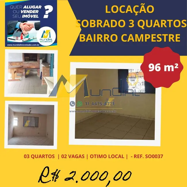 Foto 1 de Sobrado com 3 quartos para alugar, 96m2 em Parque Novo Oratório, Santo Andre - SP