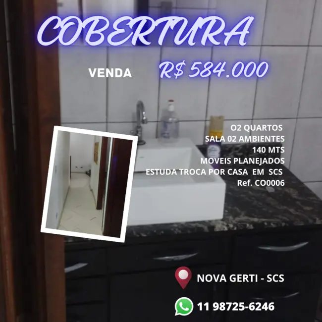 Foto 1 de Cobertura com 2 quartos para alugar, 140m2 em Nova Gerty, Sao Caetano Do Sul - SP
