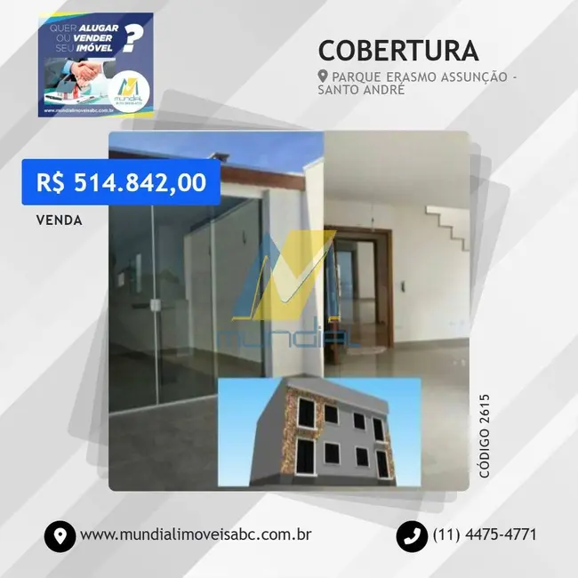 Cobertura com 2 quartos à venda, 45m2 em Parque Erasmo Assunção, Santo Andre - SP - imagem 1 Foto 1 de Cobertura com 2 quartos à venda, 45m2 em Parque Erasmo Assunção, Santo Andre - SP
