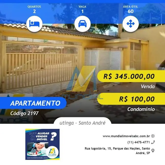 Foto 1 de Apartamento com 2 quartos à venda, 60m2 em Utinga, Santo Andre - SP