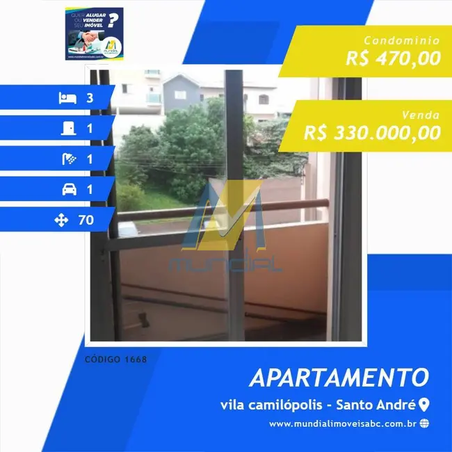 Apartamento com 3 quartos à venda, 70m2 em Vila Camilópolis, Santo Andre - SP - imagem 1 Foto 1 de Apartamento com 3 quartos à venda, 70m2 em Vila Camilópolis, Santo Andre - SP