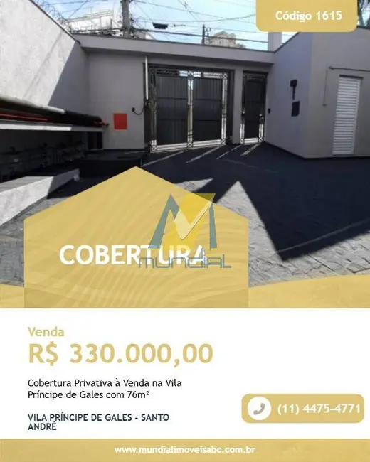 Foto 1 de Cobertura com 2 quartos à venda, 76m2 em Vila Príncipe de Gales, Santo Andre - SP