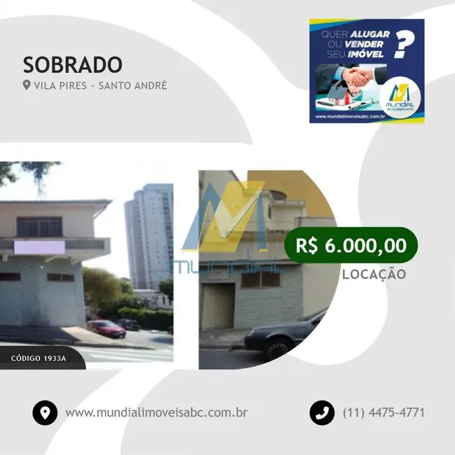 Foto 1 de Sobrado para alugar, 532m2 em Vila Pires, Santo Andre - SP