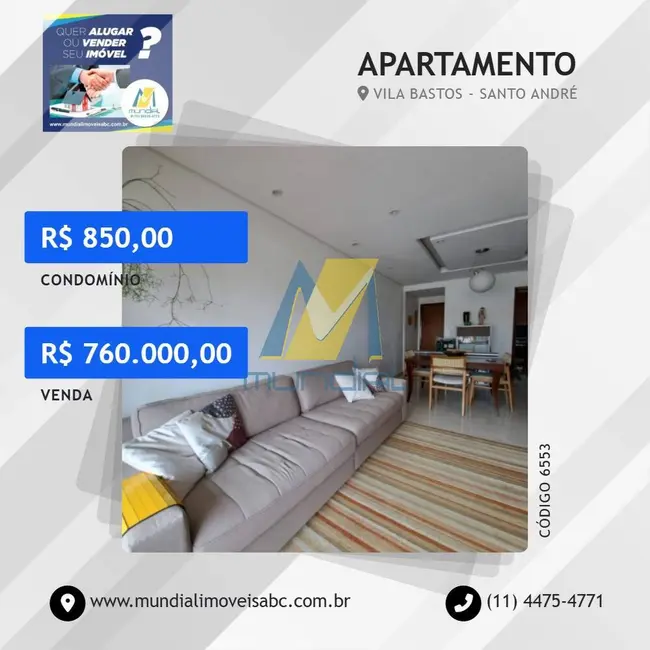 Foto 1 de Apartamento com 3 quartos à venda, 90m2 em Vila Bastos, Santo Andre - SP