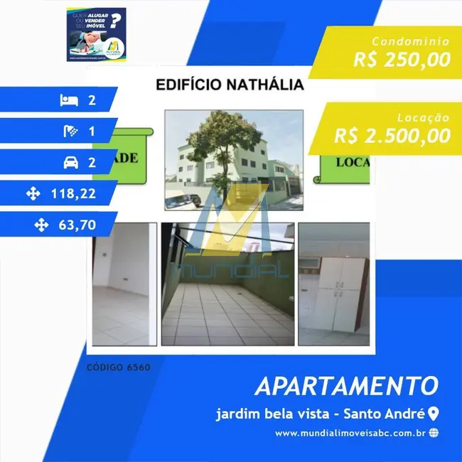 Apartamento com 2 quartos para alugar, 64m2 em Jardim Bela Vista, Santo Andre - SP - imagem 1 Foto 1 de Apartamento com 2 quartos para alugar, 64m2 em Jardim Bela Vista, Santo Andre - SP