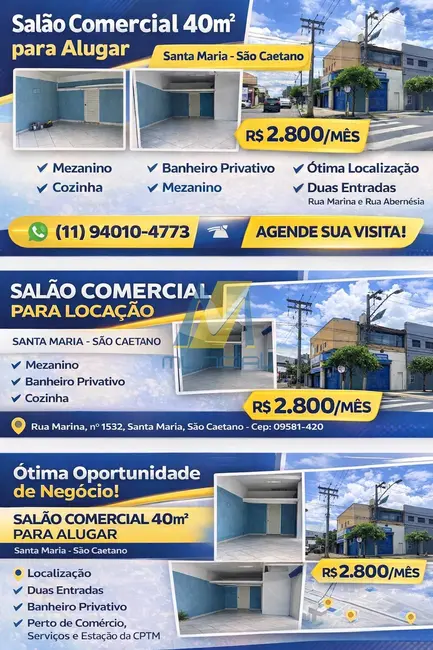 Foto 1 de Sala Comercial para alugar, 44m2 em Jardim São Caetano, Sao Caetano Do Sul - SP