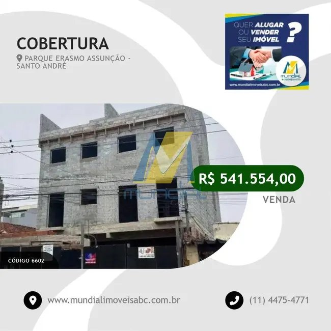 Foto 1 de Cobertura com 2 quartos à venda, 84m2 em Parque Erasmo Assunção, Santo Andre - SP