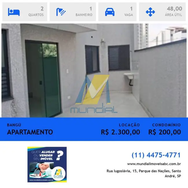 Foto 1 de Apartamento com 2 quartos para alugar, 48m2 em Bangú, Santo Andre - SP