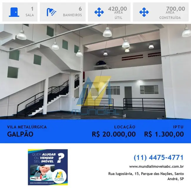 Foto 1 de Armazém / Galpão para alugar, 420m2 em Vila Metalúrgica, Santo Andre - SP