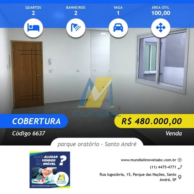 Cobertura com 2 quartos à venda, 100m2 em Parque Oratório, Santo Andre - SP - imagem 1 Foto 1 de Cobertura com 2 quartos à venda, 100m2 em Parque Oratório, Santo Andre - SP