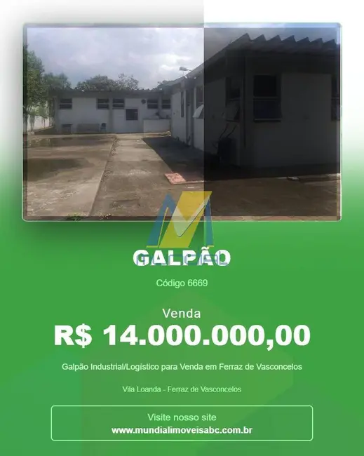 Foto 1 de Armazém / Galpão à venda, 12000m2 em Vila Loanda, Ferraz De Vasconcelos - SP