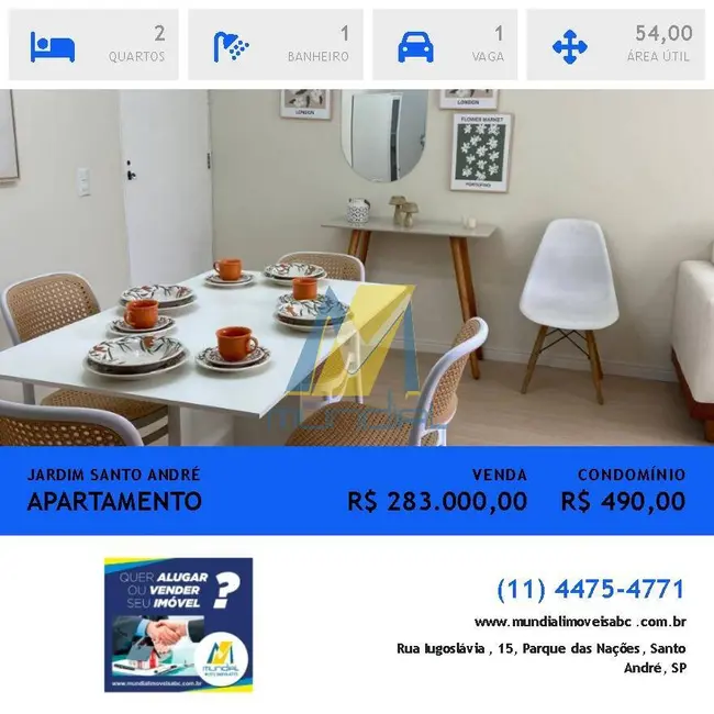 Apartamento com 2 quartos à venda, 54m2 em Jardim Santo André, Santo Andre - SP - imagem 1 Foto 1 de Apartamento com 2 quartos à venda, 54m2 em Jardim Santo André, Santo Andre - SP