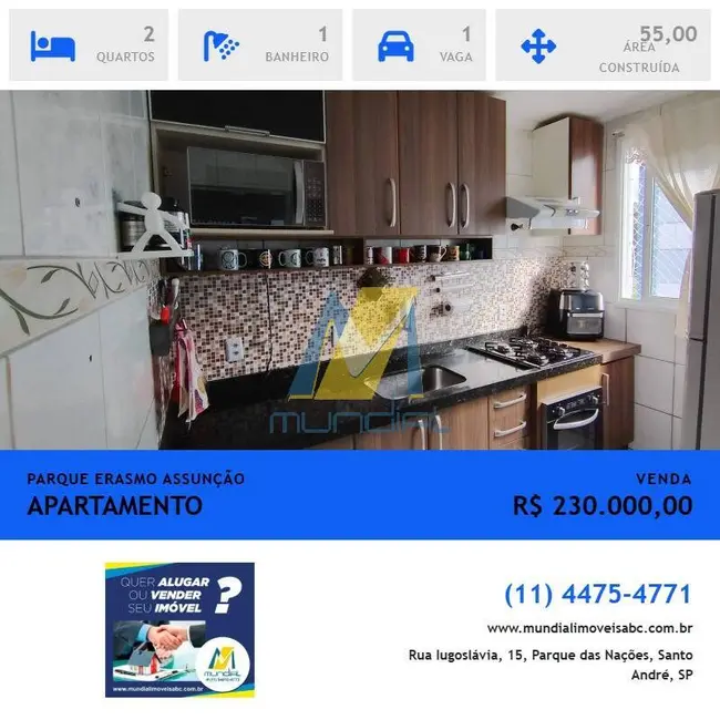 Foto 1 de Apartamento com 2 quartos à venda em Parque Erasmo Assunção, Santo Andre - SP