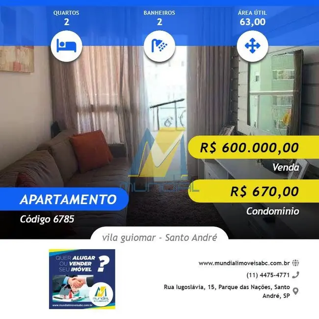 Apartamento com 2 quartos à venda, 63m2 em Vila Guiomar, Santo Andre - SP - imagem 1 Foto 1 de Apartamento com 2 quartos à venda, 63m2 em Vila Guiomar, Santo Andre - SP