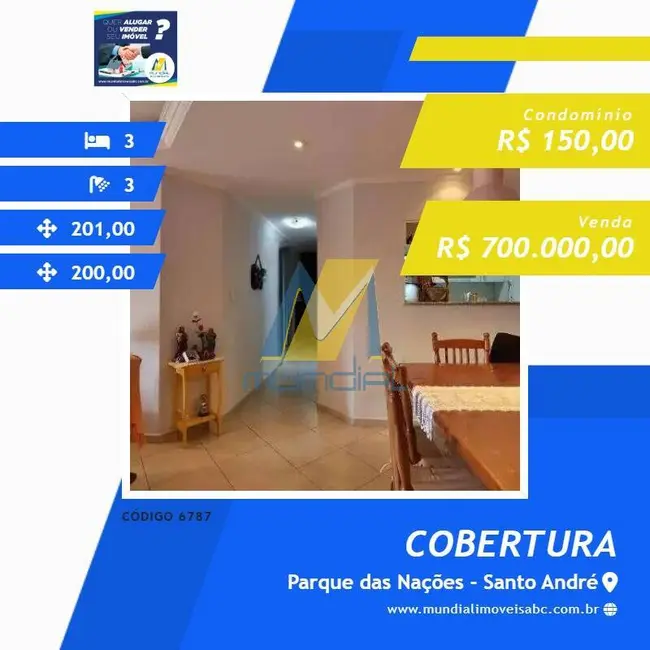 Cobertura com 3 quartos à venda, 200m2 em Parque das Nações, Santo Andre - SP - imagem 1 Foto 1 de Cobertura com 3 quartos à venda, 200m2 em Parque das Nações, Santo Andre - SP
