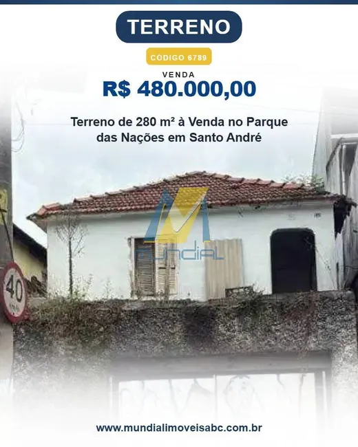 Foto 1 de Terreno / Lote à venda, 280m2 em Parque das Nações, Santo Andre - SP