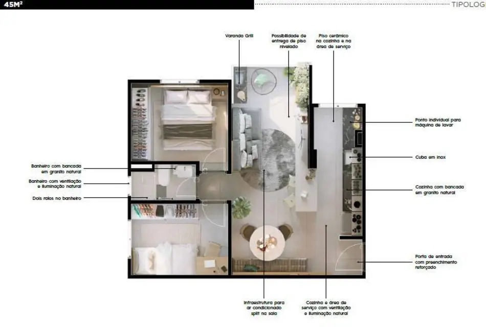 Apartamento com 2 quartos à venda, 45m2 em Santa Maria, Santo Andre - SP - imagem 2 Foto 2 de Apartamento com 2 quartos à venda, 45m2 em Santa Maria, Santo Andre - SP
