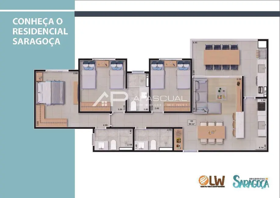 Foto 6 de Apartamento com 3 quartos à venda, 94m2 em Sumaré, Caraguatatuba - SP