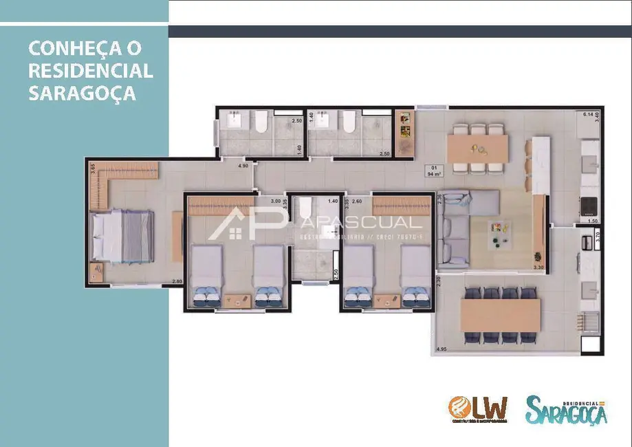 Foto 5 de Apartamento com 3 quartos à venda, 94m2 em Sumaré, Caraguatatuba - SP