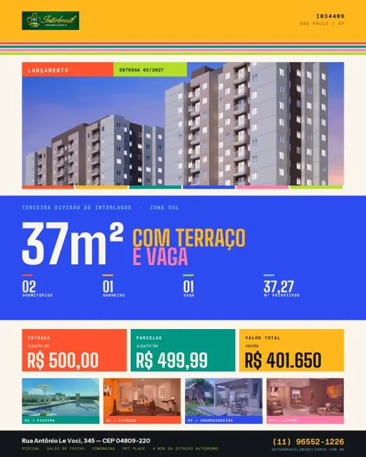 Foto 1 de Apartamento com 2 quartos à venda, 37m2 em Terceira Divisão de Interlagos, São Paulo - SP
