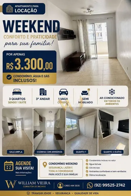 Foto 1 de Apartamento com 3 quartos para alugar, 79m2 em Ponta Negra, Manaus - AM