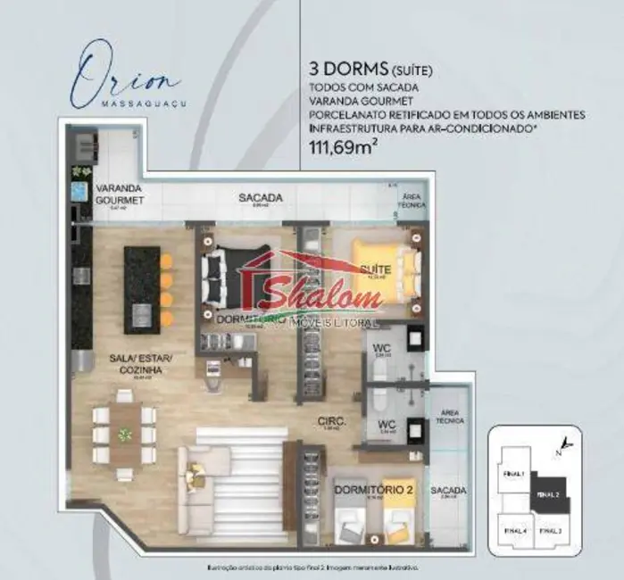 Foto 4 de Apartamento com 3 quartos à venda, 98m2 em Massaguaçu, Caraguatatuba - SP