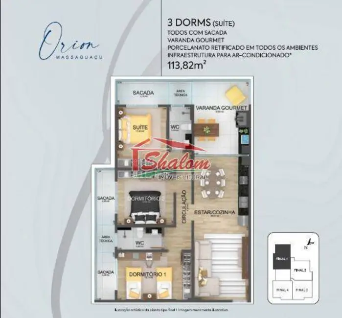 Foto 3 de Apartamento com 3 quartos à venda, 98m2 em Massaguaçu, Caraguatatuba - SP