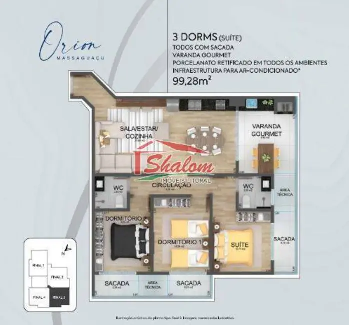 Foto 5 de Apartamento com 3 quartos à venda, 98m2 em Massaguaçu, Caraguatatuba - SP