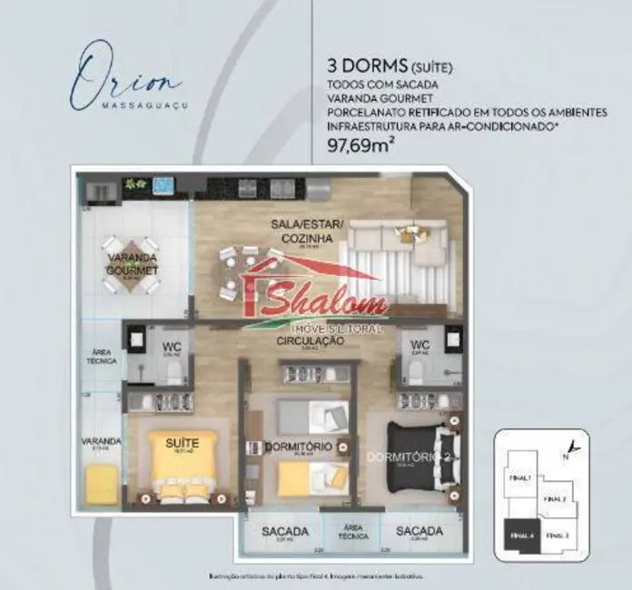 Foto 6 de Apartamento com 3 quartos à venda, 98m2 em Massaguaçu, Caraguatatuba - SP